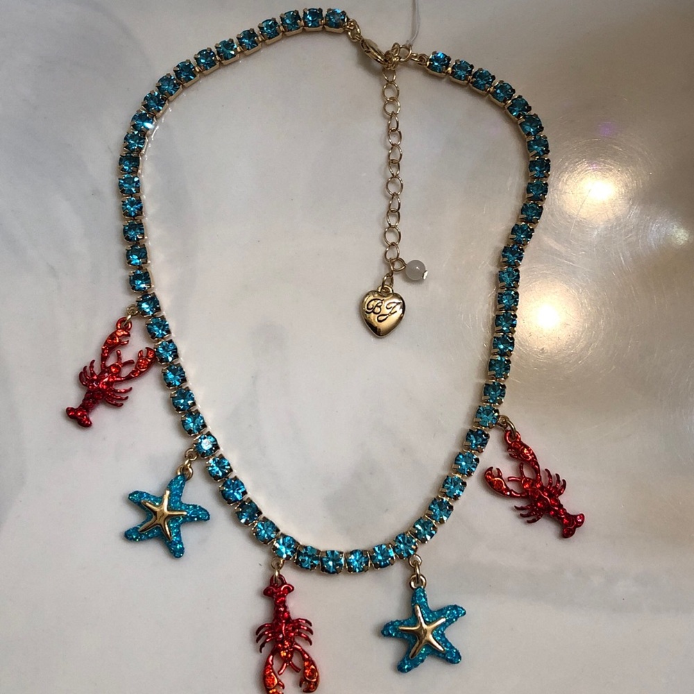 Betsey Johnson Mermaid Jewels Crystal Tennis Necklace Lobster & Starfish NWT - Picture 3 of 12